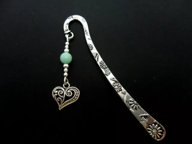 A Tibetan Silver   Blue Jade Bead  & Heart Charm Bookmark. New.