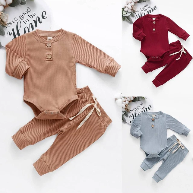 Newborn Baby Boys Girls Romper Jumpsuit Tops+Pants+Hat Set Infant Clothes Outfit