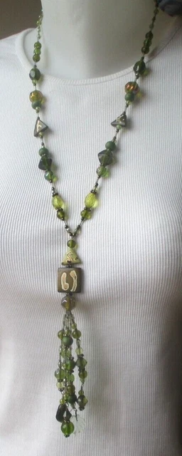 Collier Sautoir Vintage Perles Multicolores - Bijou Ancien, Occasion, Style Rétro Années 1910 Peut-être