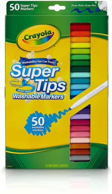 Crayola Washable Supertips Markers, 50 Vibrant Colours