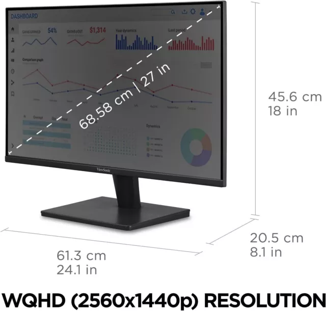 ViewSonic VA2715-2K-MHD 27 Inch 1440p LED Monitor with Adaptive Sync, Ultra-Thin 2