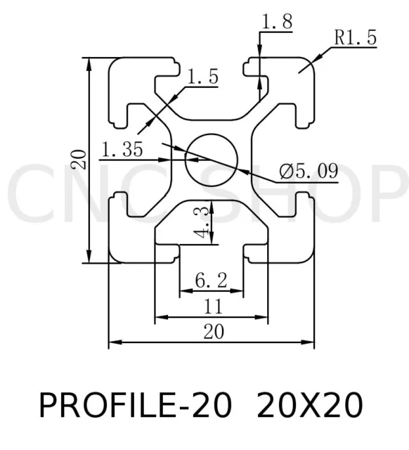 600mm PROFILE 20 -20x20 ALUMINIUM T-SLOT FRAME PROFILE EXTRUSION SYSTEM 2020 CNC 2