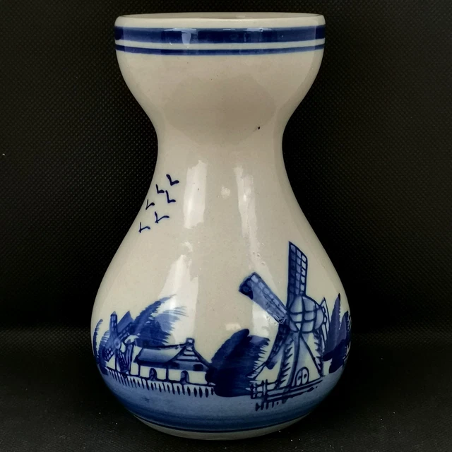 Dutch Delft Blue Ceramic Hand Painted Hyacinth Vase Windmills Sail Boats 2