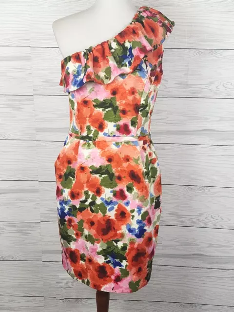 Eliza J Dress 10 One Shoulder Floral Side Zip Lined Pockets Ruffle Front