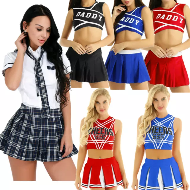 Women's Sleeveless Cheerleader Uniform School Girl Outfit Fancy Dress Costume