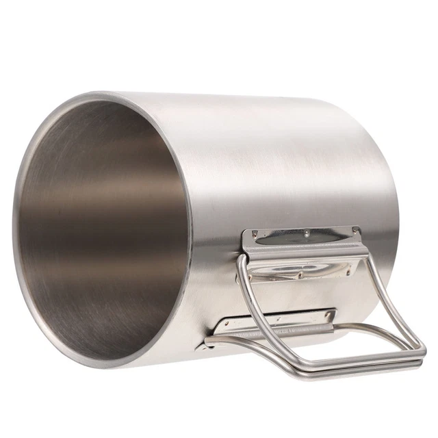 1pc Camping Cup Mug Cup Stainless Steel Drinking Cup Foldable Handle Cup