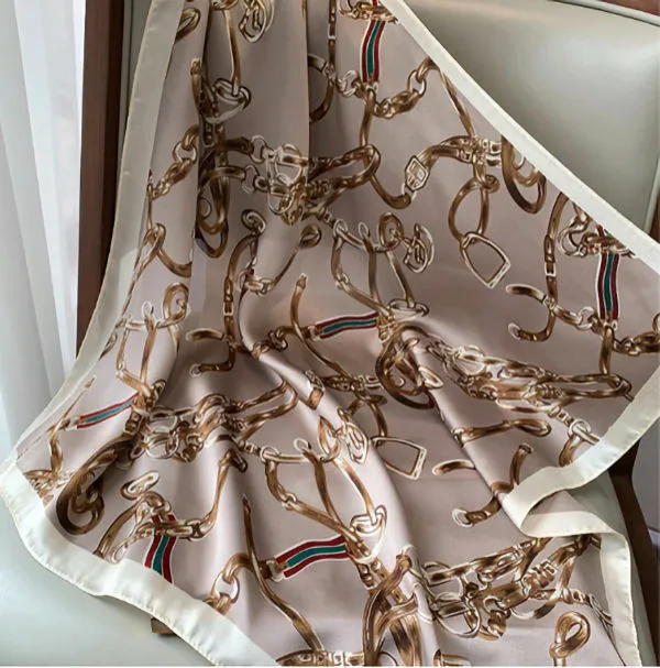 Horse & Western Ladies Accessories Horse Tack Print Scarf Beige Square 70Cms