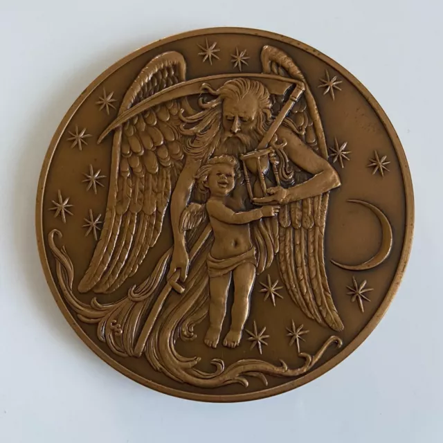1983 Franklin Mint Annual Calendar Art Medal 3" Solid Bronze Father Time