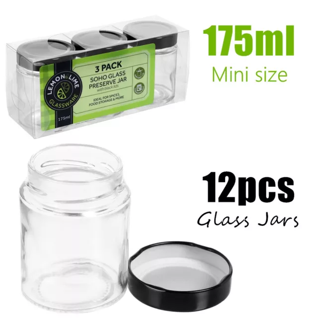 12x Mini Food Grade Glass Jars 175ml Small Spice Jam Storage Air Tight Container