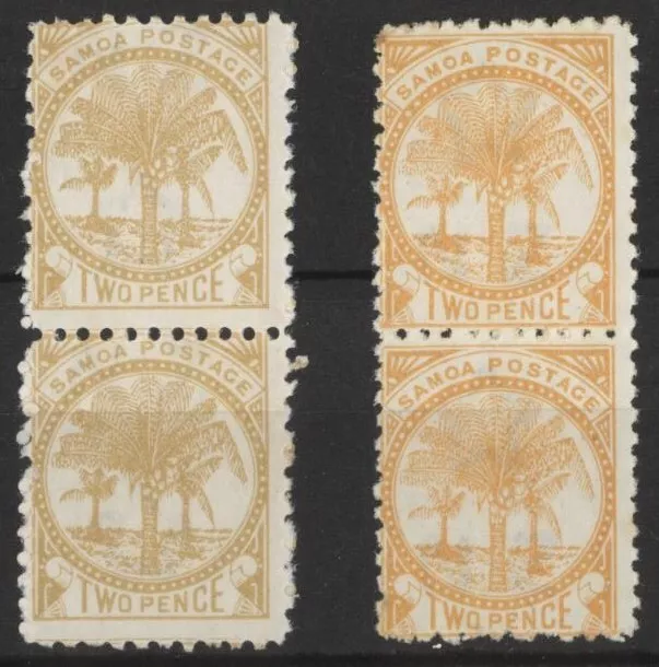 Samoa 1895-1900 Palm Trees x 2 pairs, 2d, different shades, MNH