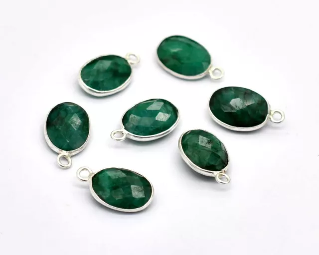 10 Pcs 18X11mm Emerald Connector Pendent 1 Loop Bezel Silver Plated