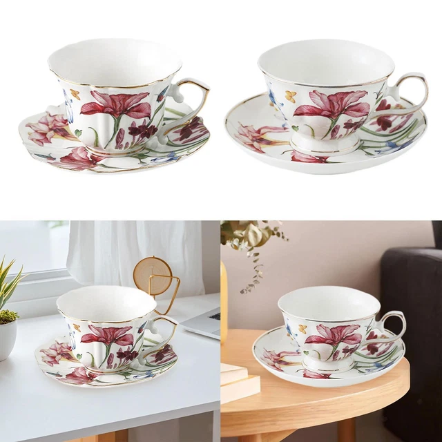 Lot De 7 Tasses à Café Porcelaine – Liseret Doré – Style Bar Bistrot – Occasion