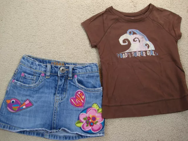 Cute! Toddler Girls Skort Skirt and Surfer Girl Shirt - Size 3T