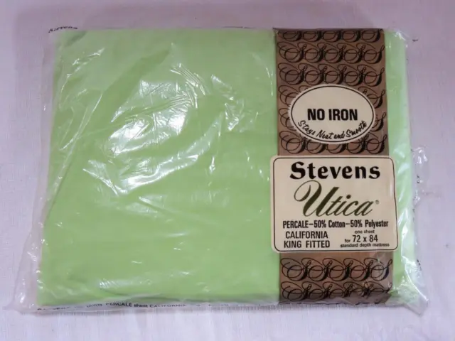 Vintage Stevens Utica California Cal King Fitted Sheet Lime Green 72 x 84 Sealed