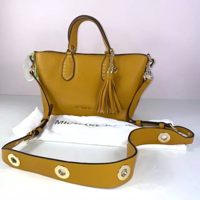 Michael Kors Satchel Bag Small Brooklyn Marigold Pebbled Leather B3G