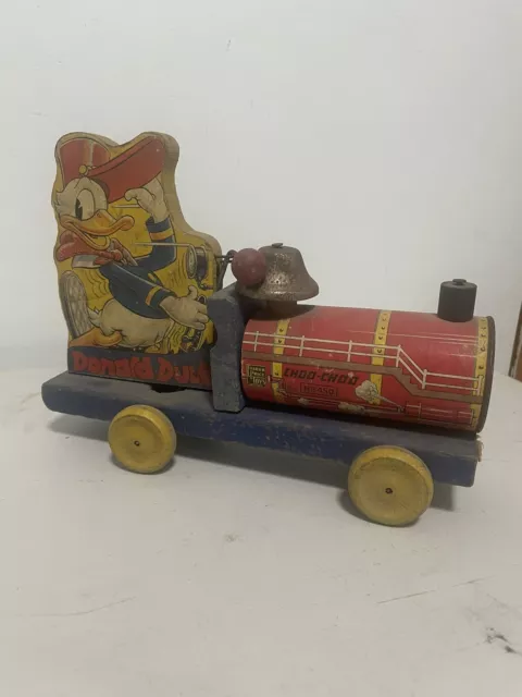 Vintage 1936 Fisher Price Donald Duck Choo Choo  Pull Toy No. 450