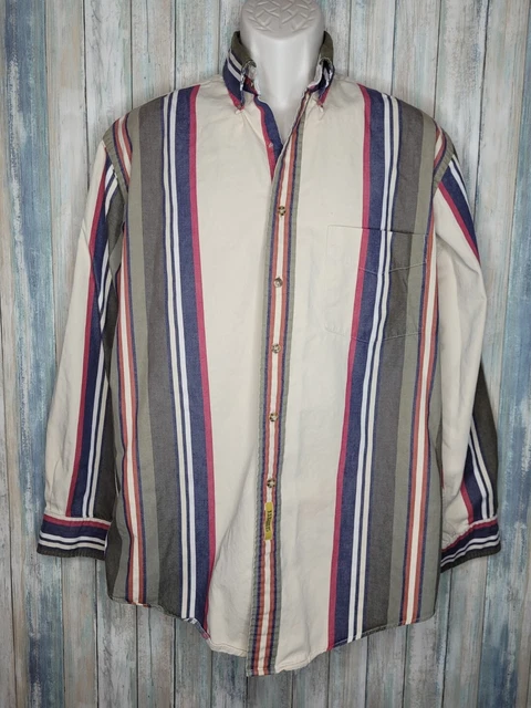 Vintage B D Baggies Mens Medium Shirt Long Sleeve Button Up Striped Collared
