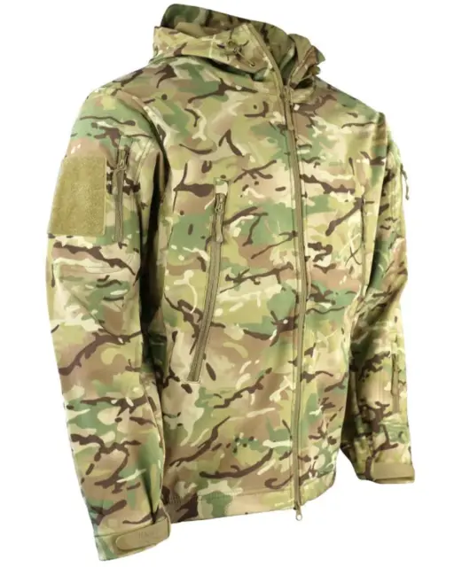 Mens Patriot Tactical Soft Shell Hooded Jacket BTP Camo Zip Fleece Lined Coat
