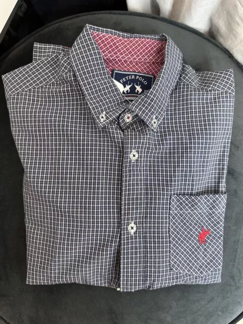 Chemise homme, manches longues, Peter Polo, petits carreaux bleus, taille M