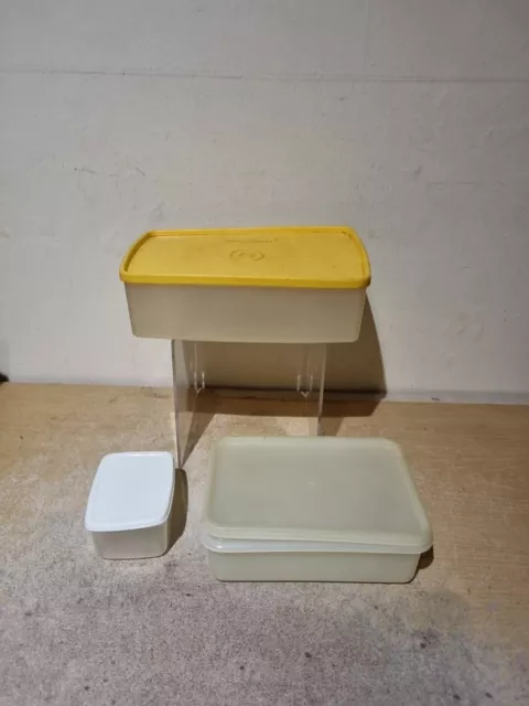 Tupperware Storage Container Yellow Lid, Plus Two Other Containers (K7)