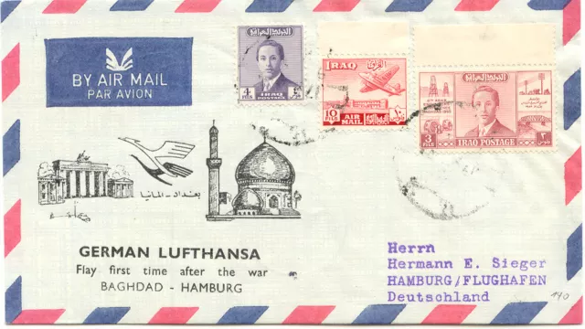 IRAK 1956 Very Selt FIRST FLIGHT AIRTHANSA with LH 620 "BAGHDAD, Iraq - HAMBURG"