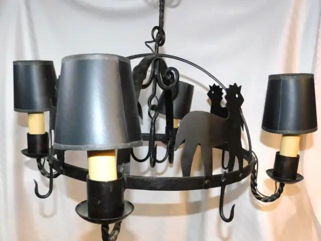 Black Wrought Iron Hanging Chandelier With Farm Animals~Hard To Find