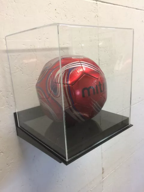 Soccer Ball acrylic display case 85% UV filtering WALL MOUNT black base