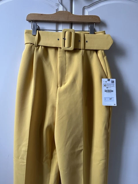 BNWT ZARA MUSTARD Yellow Office Formal High Waisted Trousers Size XS Belted  £10.00 - PicClick UK