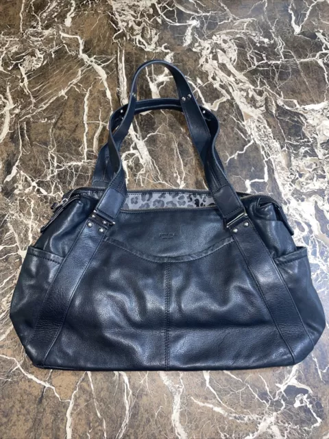 Perlina New York Black Leather Purse Handbag Large Shoulder