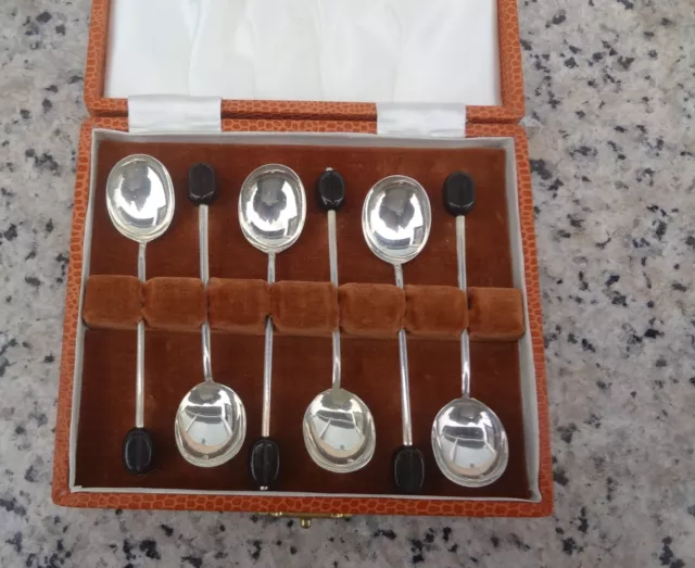 Vintage 1940s EPNS Art Deco Silver Plated Coffee Bean Tea Spoons In Original Box