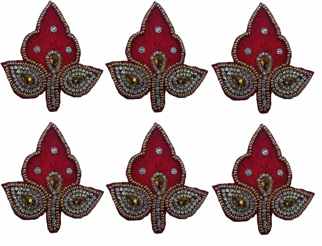 Indian Traditional Handmade Embroidery Zari Work Patches For Clothes Pack Of 6