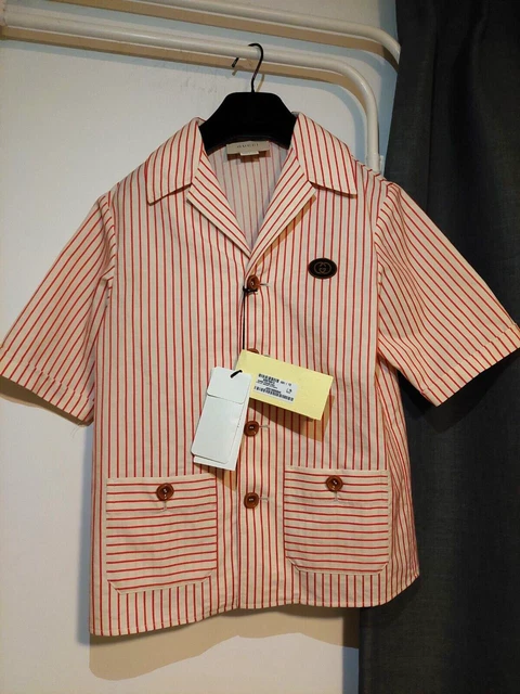 Camicia a righe Gucci SS21 Bambini abbottonata Marine Co nuova con etichette crema/rossa GG taglia 10