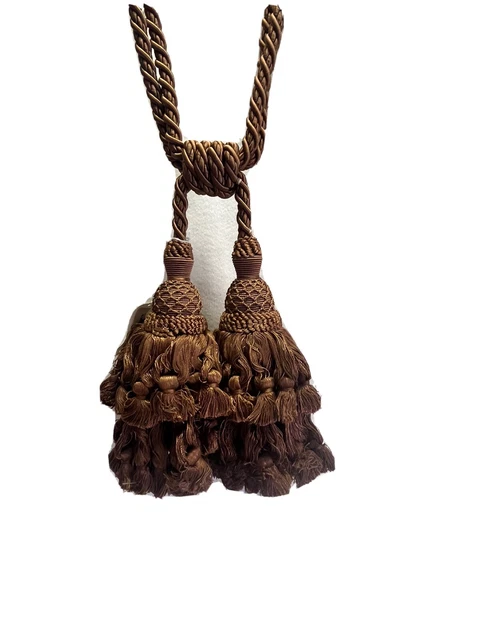 2 Large Drapery Curtain Tassels Rope Tie Backs 9” Tassel 24” Long Brown