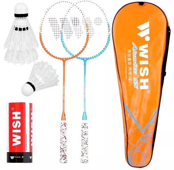 Alumtec 55K Badminton Schläger Set Blau Orange Federbälle 3 Stück Wish