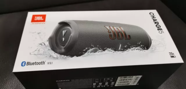 JBL Charge 5 Tragbarer Bluetooth Lautsprecher Grau Ungeöffnet NEU