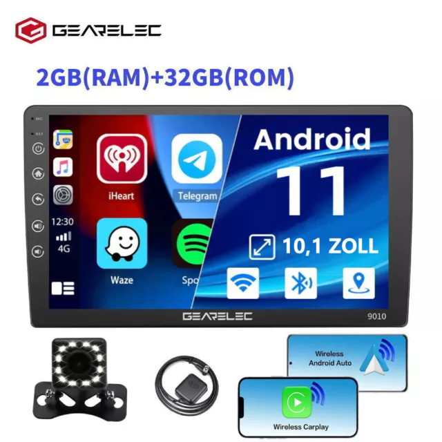 Autoradio 2Din Android 11 Carplay GPS Navi WiFi Bluetooth 10,1 Zoll Touchscreen