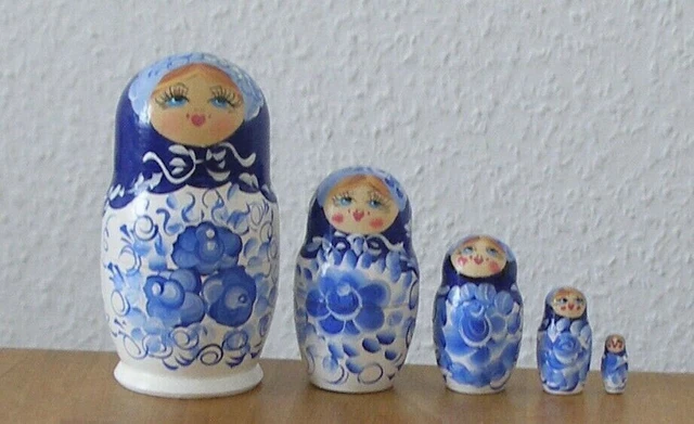 Russische Matroschka! Babuschka! Matrjoschka! 5 Holz-Puppen! GESCHENKIDEE!