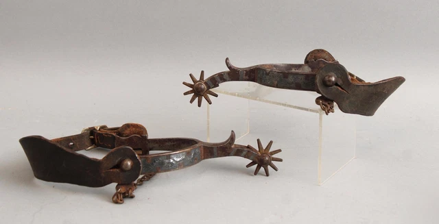 Antique 1920s Signed Morales Working Western Cowboy Forged Iron & Silver Spurs