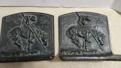 Pair Cast Iron Bron Met "End Of The Trail" Man on Horse Bookends