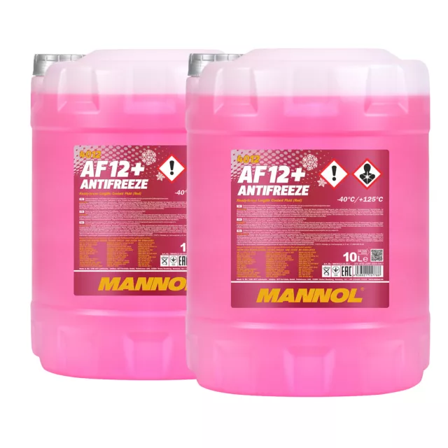 MANNOL Antifreeze AF12+ Kühlerfrostschutz Fertiggemisch 20 Liter  2 x 10L Rot