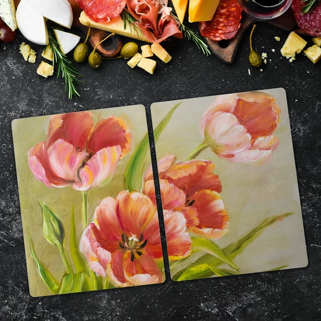 Planche à Découper En Verre Trempé 60x52 Cm - Motif Forêt Feuilles Peinture Abstraite - Coloray