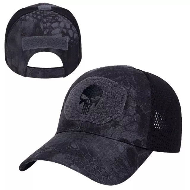 Skull Embroidery Tactical Baseball Cap Mens Adjustable Snapback Dad Hat Outdoor