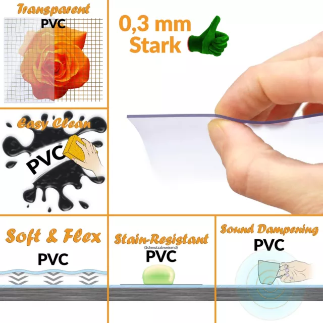 Tischdecke abwaschbar PVC Folie Klar Transparent Durchsichtig 0,3 mm pflegeleic 3