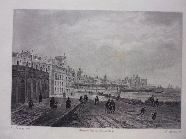 *19° engraving:Spain: Cadiz: view of the public promenade by F Thougray and Auber