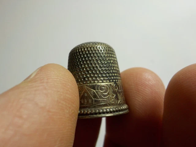 Antique Sterling Silver No 11 Sunrise/House/Land Thimble by Simon Bros?