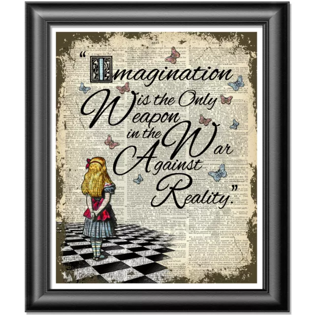 Alice in Wonderland IMAGINATION quote Art Print on Dictionary Book Page, Decor