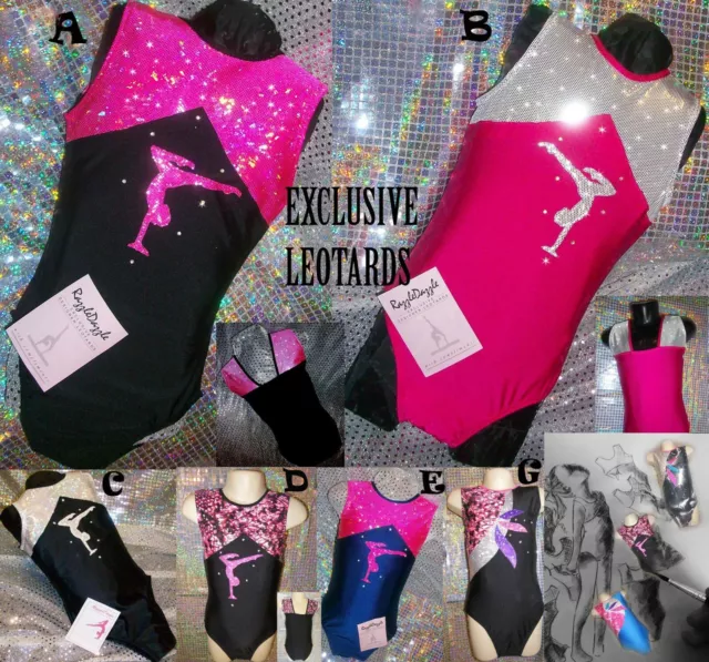 Razzledazzle da danza Ginnastica Leotard Nero Rosa Unico Scintillante Ragazze MADE IN UK