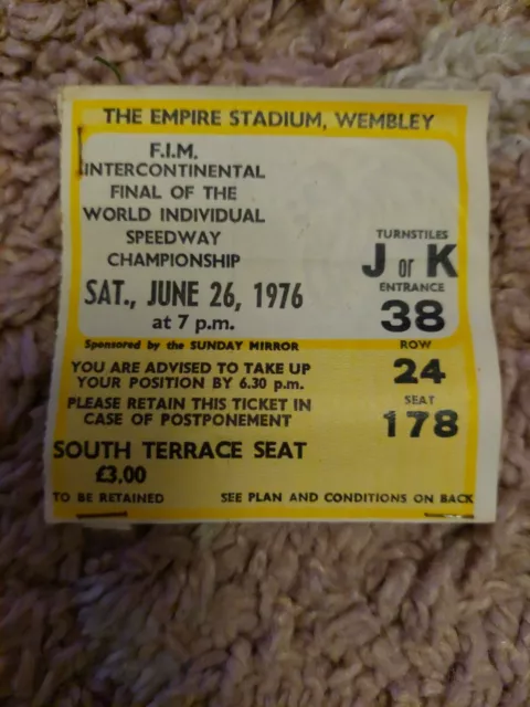 1976 F.I.M Intercontinental Final Of World Individual Speedway C'ship **TICKET**