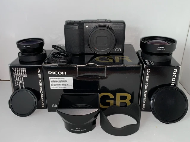 Ricoh GR II 16.2MP APSC w/ GW-3, GM-1 conversion lenses, GH-3 Adaptor, Hood Set