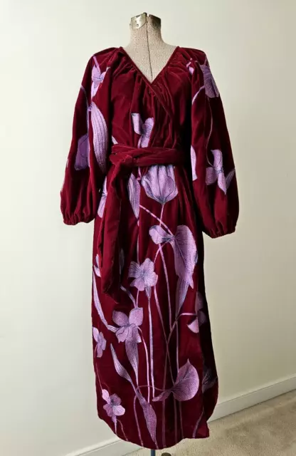 ASOS EDITION Velvet Floral Embroidery Midi Wrap Dress in Oxblood - Size 8 New